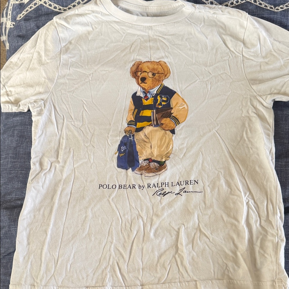 Ralph Lauren White Tee with Polo Bear Graphic